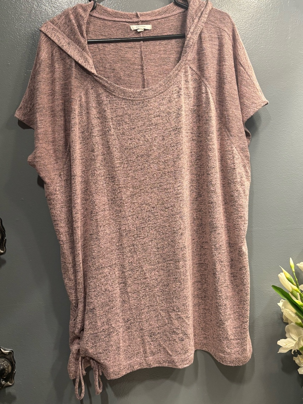 Maurices Dusty Rose Short Sleeve Hooded Knit Top Lightweight Summer Casual